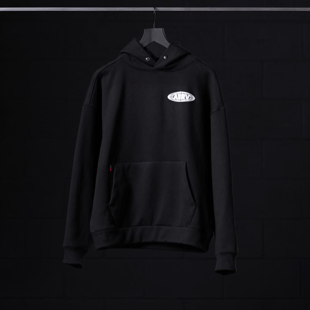 0874. Tech-Terry™ Zip Pocket Hoodie - Black "Global Reach" | ASRV