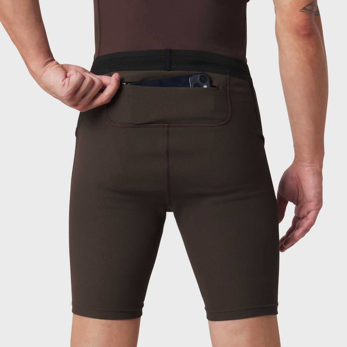 1170. Lycra® Ribbed Run Half-Tight - Dark Earth | ASRV