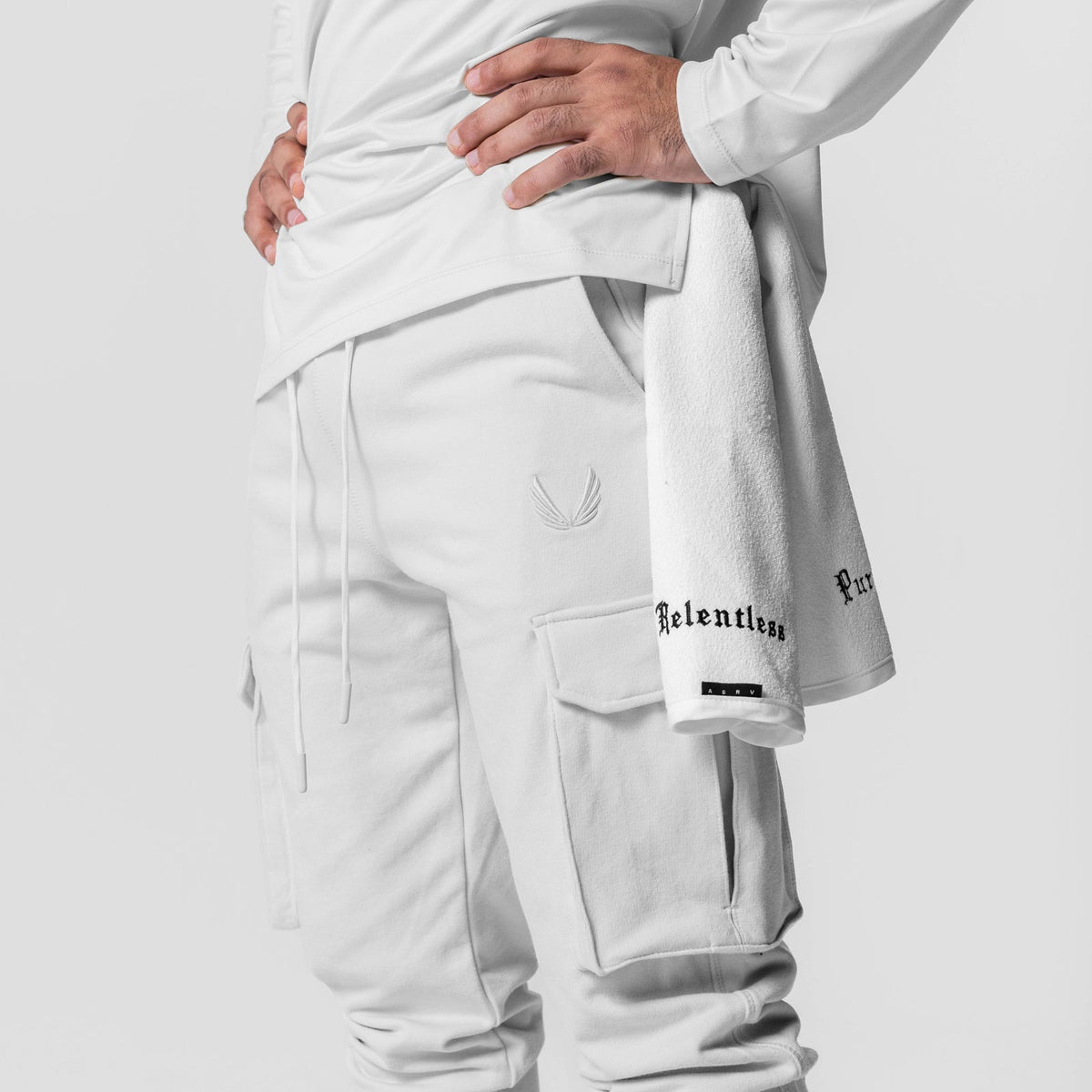 0654. Tech-Terry™ Cargo High Rib Jogger - White | ASRV