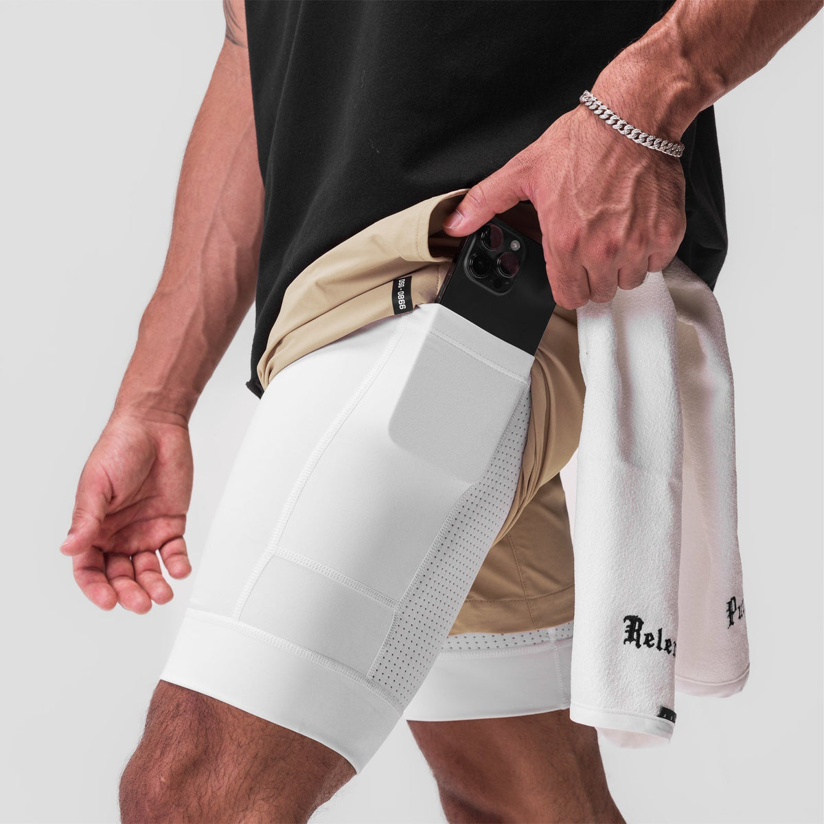 0866. Tetra-Lite® 7" Liner Short - Khaki/ White / White "Wings" | ASRV