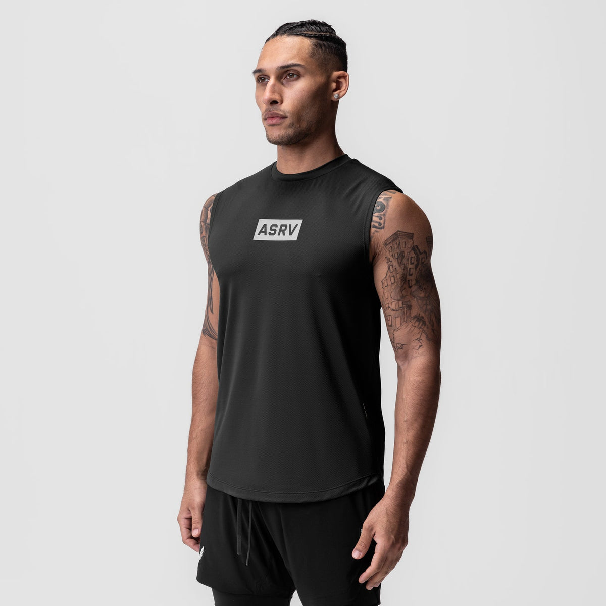 0757. AeroSilver® Cutoff Tank - Black "Box Logo" | ASRV