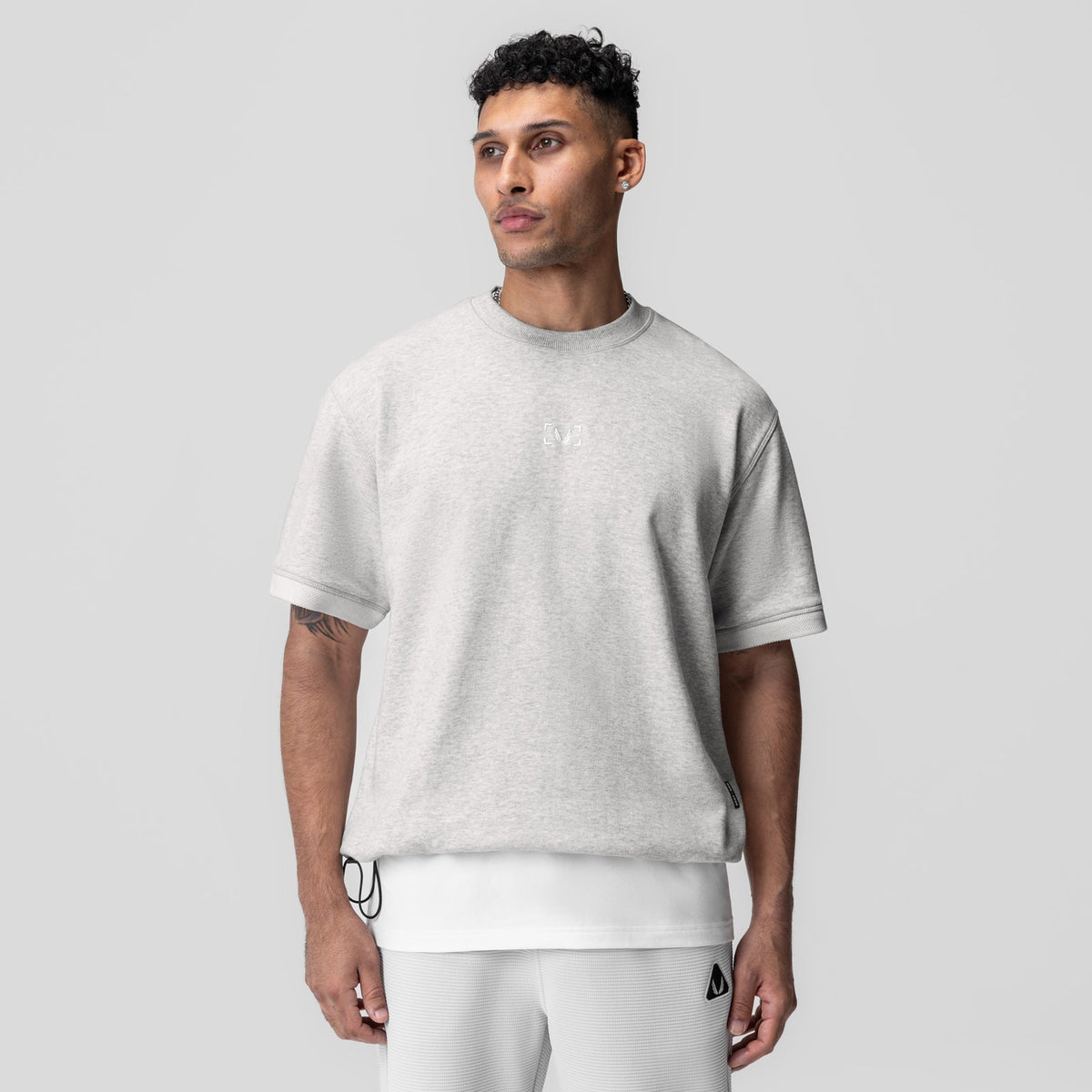 1026. Herringbone Terry Oversized Cinch Tee - Heather Grey | ASRV