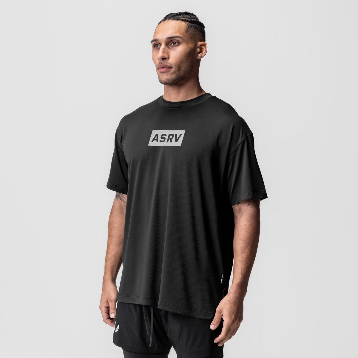 0822. AeroSilver® Oversized Tee - Black "Box Logo" | ASRV