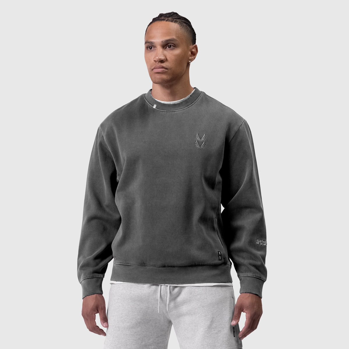 0861. Tech Essential™ Distressed Crewneck - Faded Grey | ASRV
