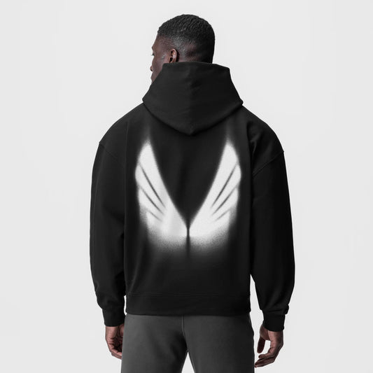 0874. Tech-Terry™ Zip Pocket Hoodie - Black "Signal Lost" | ASRV
