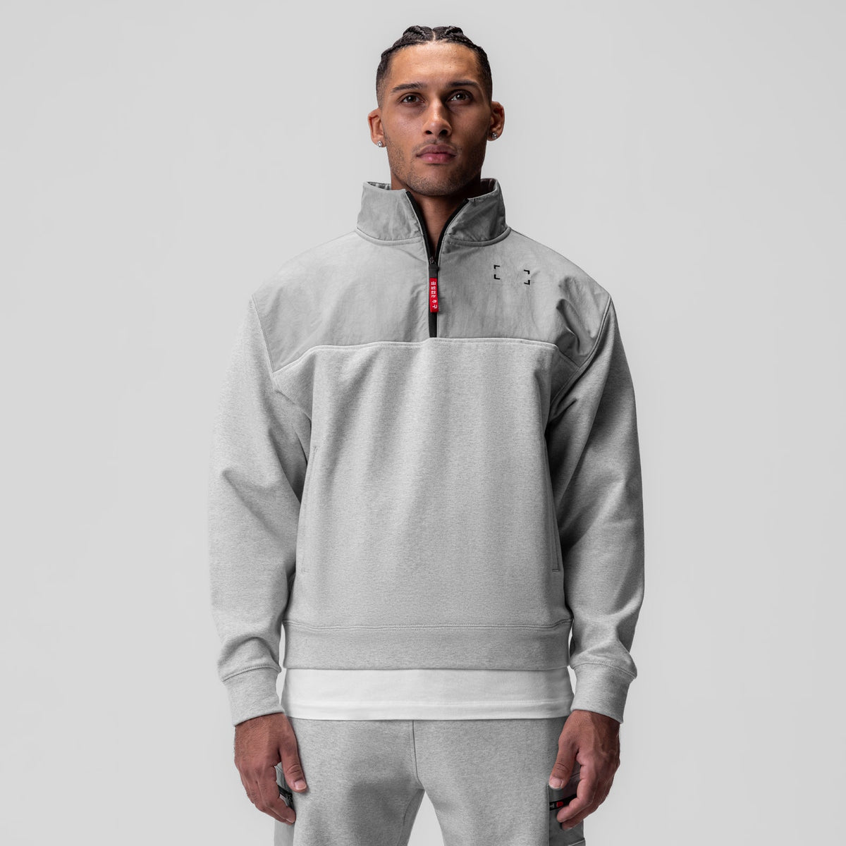 0903. Tech-Terry™ Paneled Quarter Zip - Heather Grey "Wave Dye" | ASRV