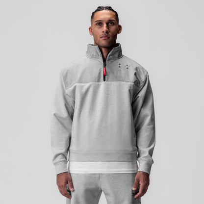 0903. Tech-Terry™ Paneled Quarter Zip - Heather Grey "Wave Dye" | ASRV