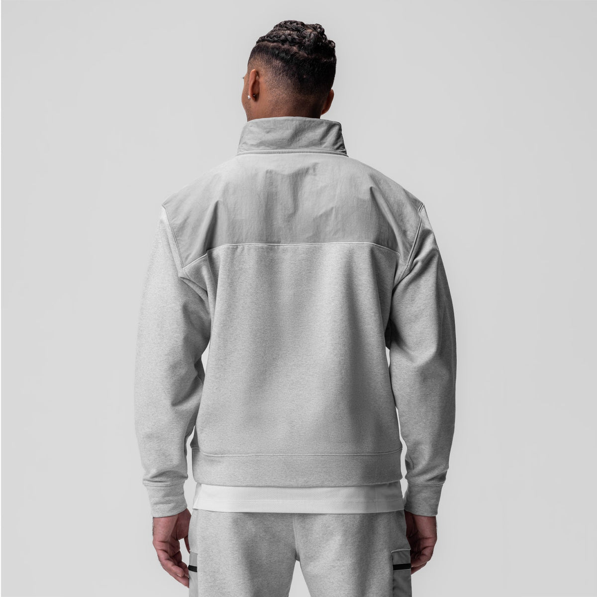 0903. Tech-Terry™ Paneled Quarter Zip - Heather Grey "Wave Dye" | ASRV