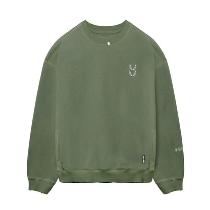 0861. Tech Essential™ Distressed Crewneck - Faded Olive | ASRV