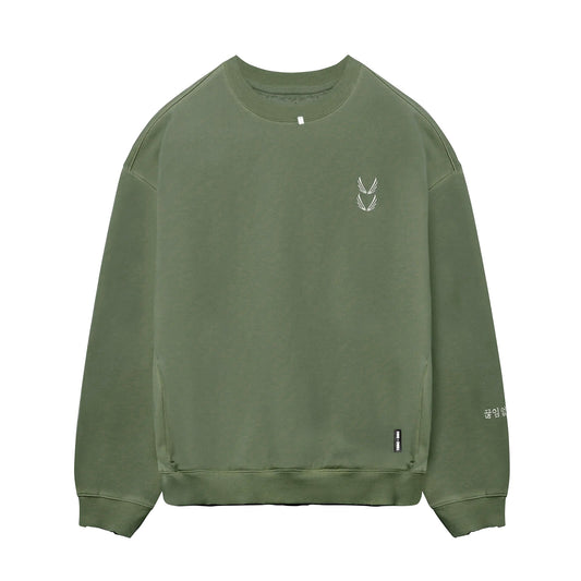 0861. Tech Essential™ Distressed Crewneck - Faded Olive | ASRV
