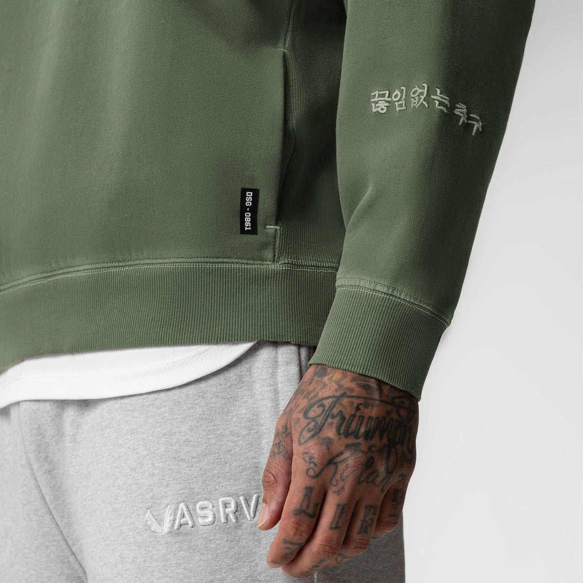 0861. Tech Essential™ Distressed Crewneck - Faded Olive | ASRV