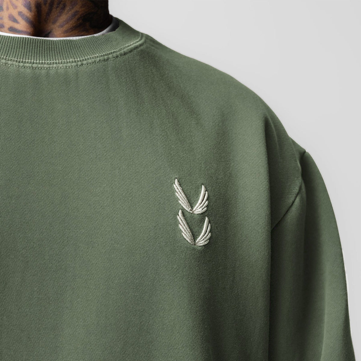 0861. Tech Essential™ Distressed Crewneck - Faded Olive | ASRV