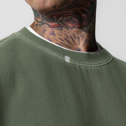 0861. Tech Essential™ Distressed Crewneck - Faded Olive | ASRV