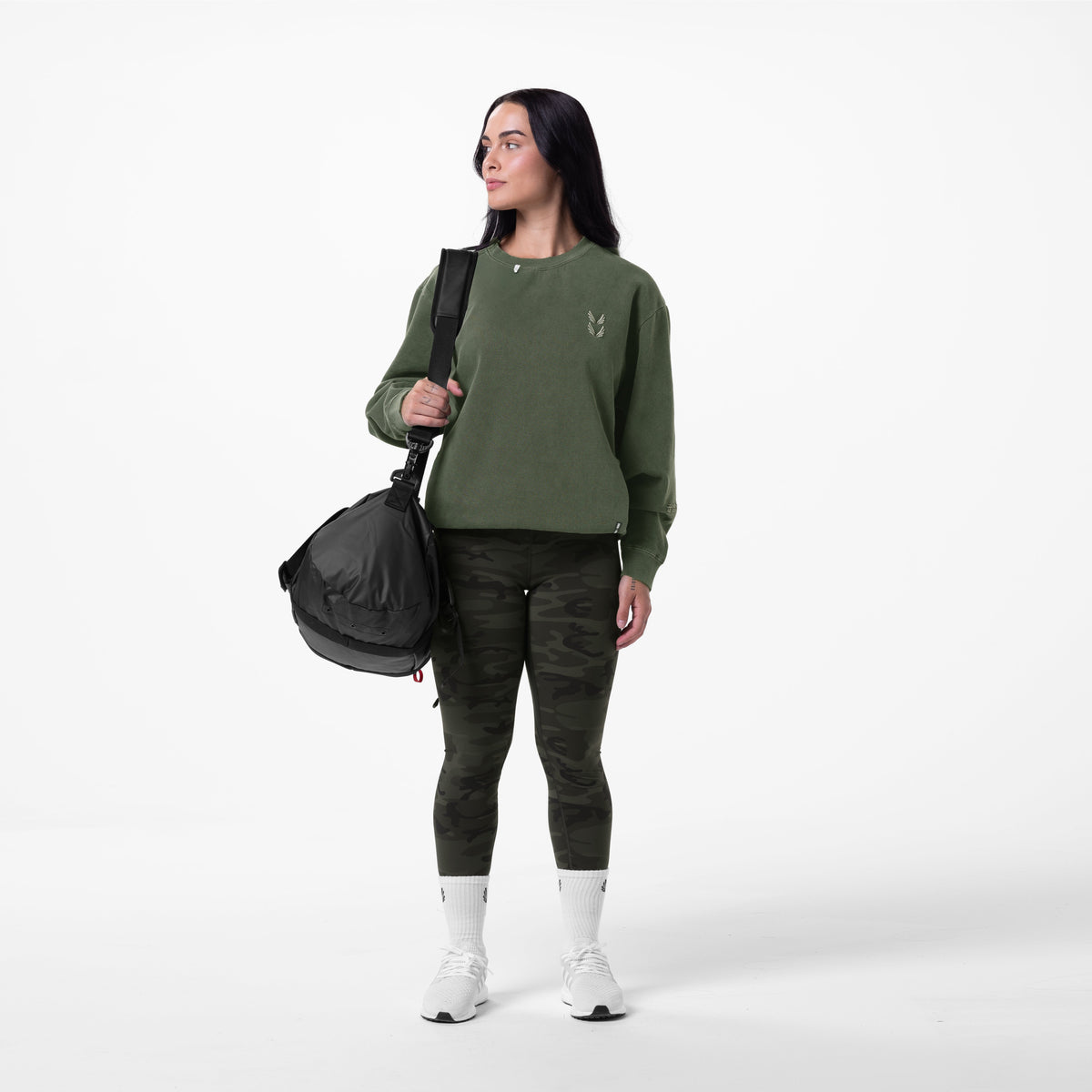 0861. Tech Essential™ Distressed Crewneck - Faded Olive | ASRV