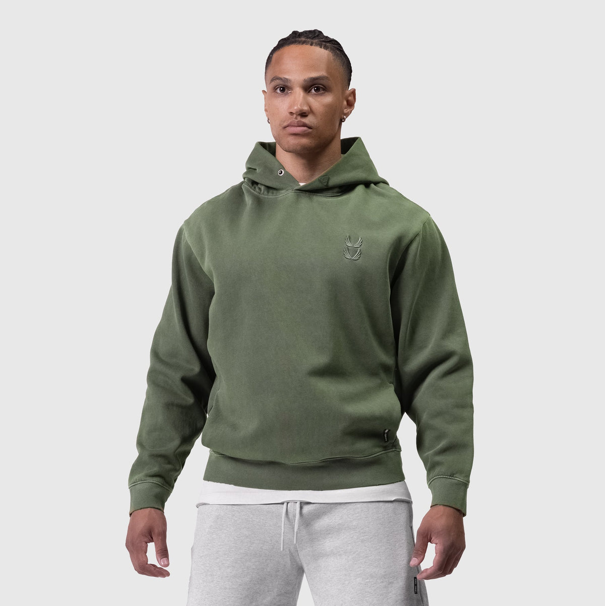 0920. Tech Essential™ Distressed Hoodie - Faded Olive | ASRV
