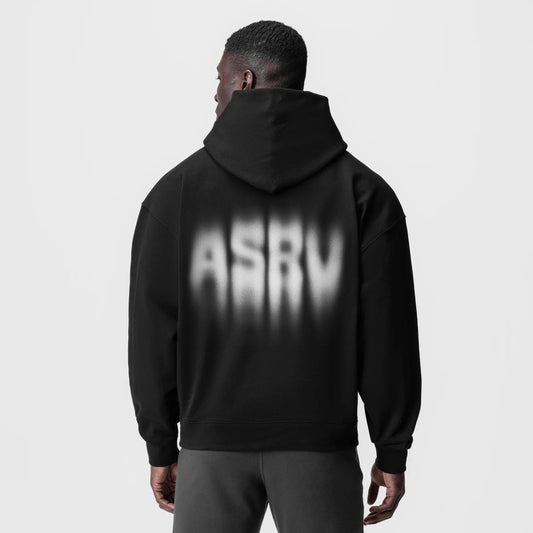 0874. Tech-Terry™ Zip Pocket Hoodie - Black "Motion Blur" | ASRV