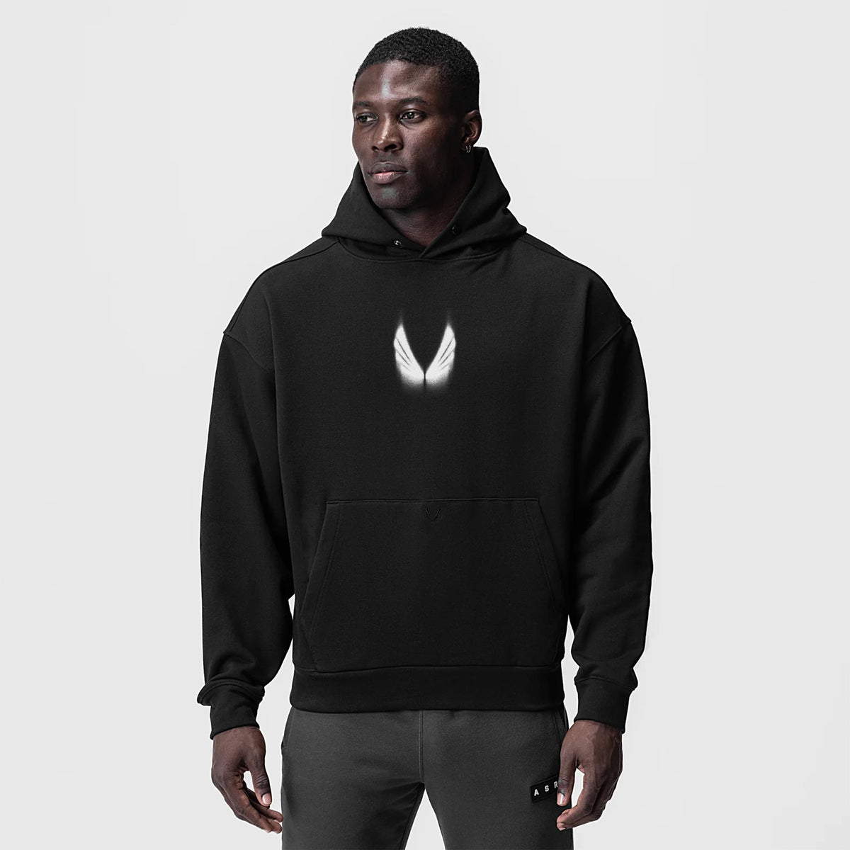 0874. Tech-Terry™ Zip Pocket Hoodie - Black "Motion Blur" | ASRV