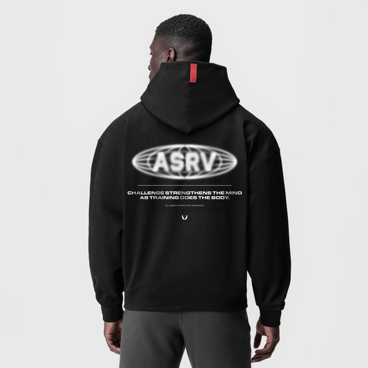 0874. Tech-Terry™ Zip Pocket Hoodie - Black "Global Reach" | ASRV