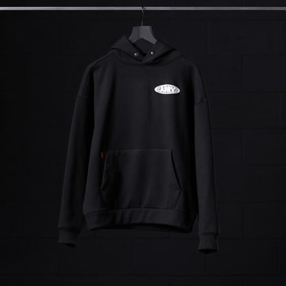 0874. Tech-Terry™ Zip Pocket Hoodie - Black "Global Reach" | ASRV