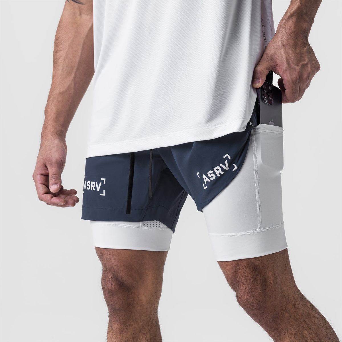 0865. Tetra-Lite® 5" Liner Short - Navy "Bracket"/White | ASRV