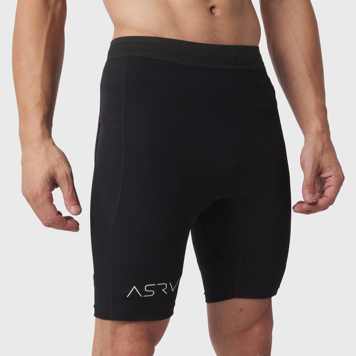 1170. Lycra® Ribbed Run Half-Tight - Black | ASRV