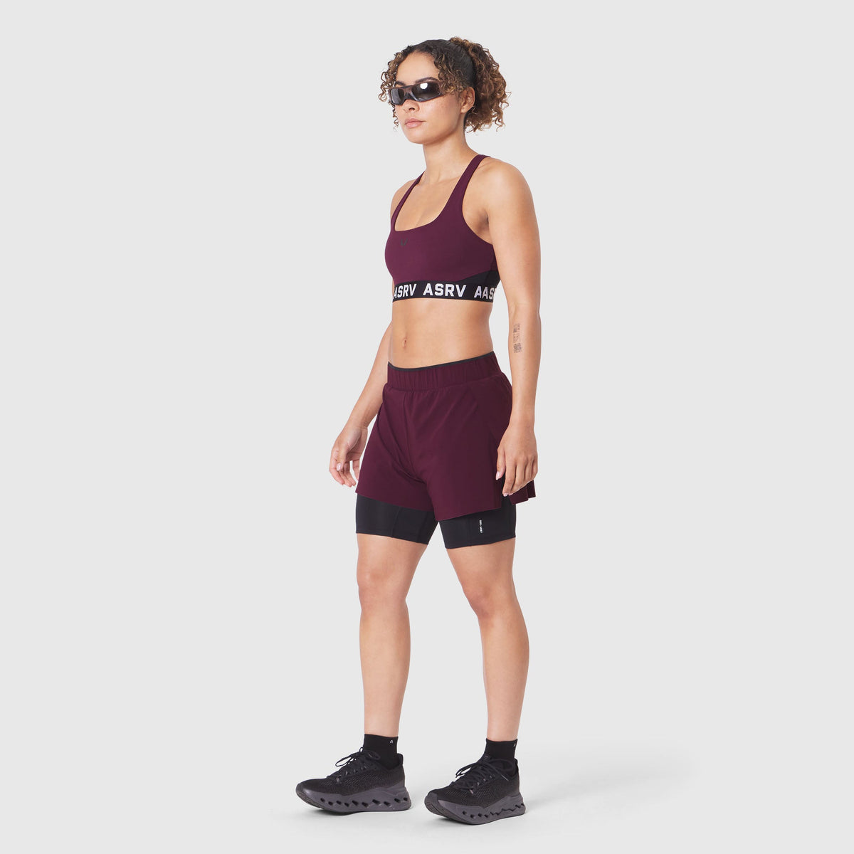 W083. LYCRA® ADAPTIV Racerback Sports Bra - Merlot | ASRV