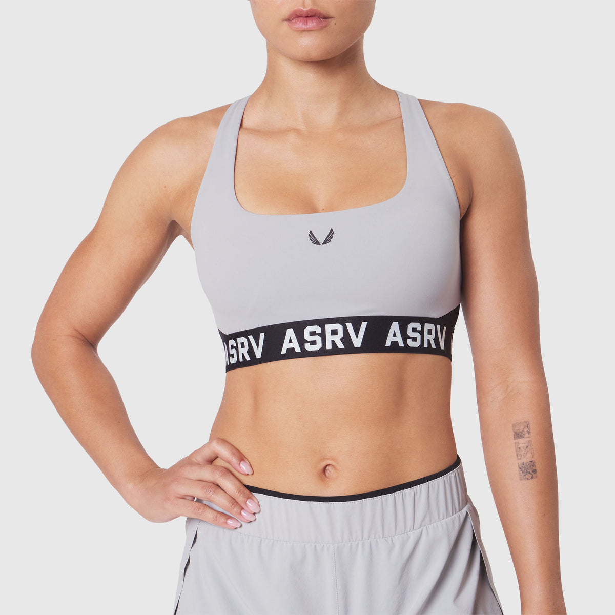 W083. LYCRA® ADAPTIV Racerback Sports Bra - Slate Grey | ASRV