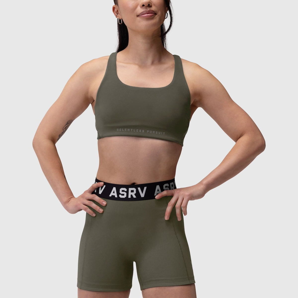 W039. LYCRA® Hybrid Sports Bra - Olive | ASRV