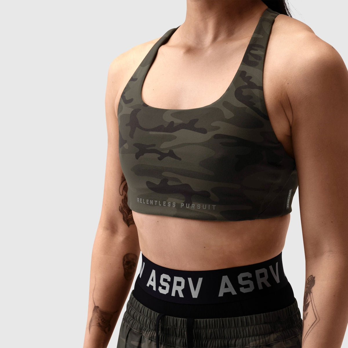 W039. LYCRA® Hybrid Sports Bra - Dark Camo | ASRV