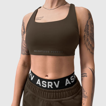 W039. LYCRA® Hybrid Sports Bra - Dark Earth | ASRV