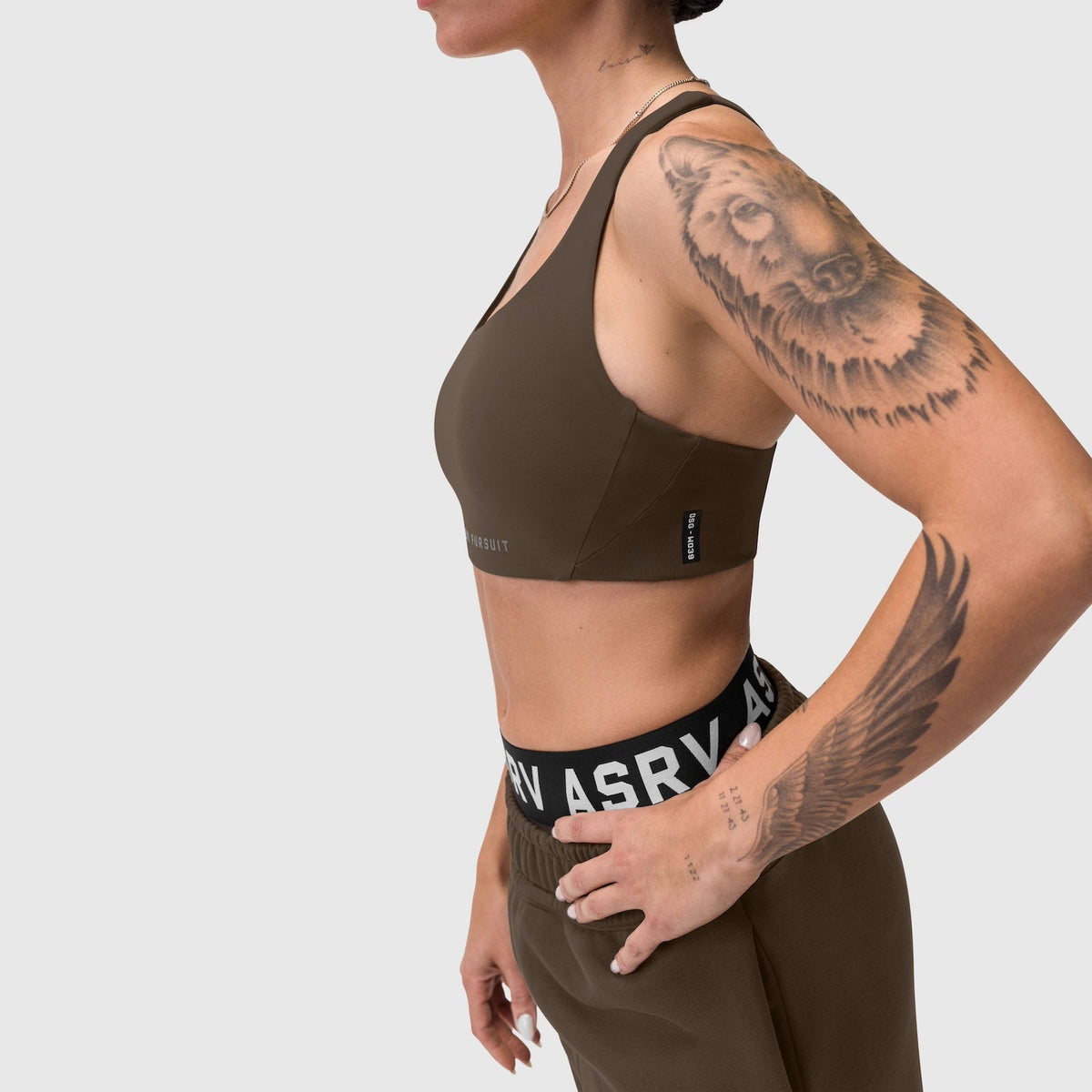 W039. LYCRA® Hybrid Sports Bra - Dark Earth | ASRV