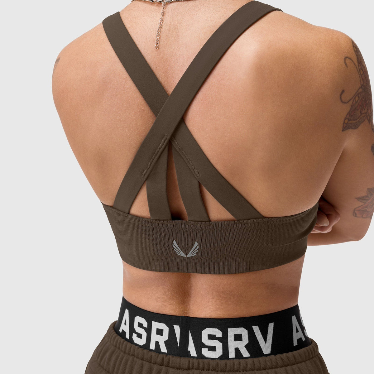 W039. LYCRA® Hybrid Sports Bra - Dark Earth | ASRV