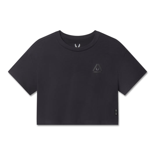 W082. SUPIMA® Ice-Skin™ Reversible Crop Tee - Black/Black | ASRV