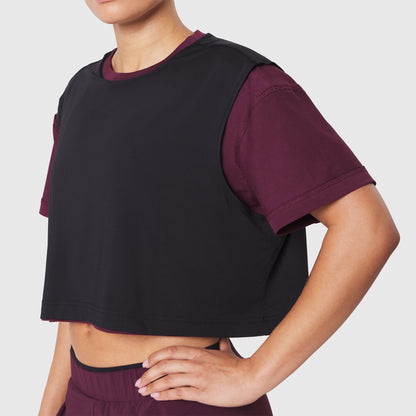 W082. SUPIMA® Ice-Skin™ Reversible Crop Tee - Merlot/Black | ASRV