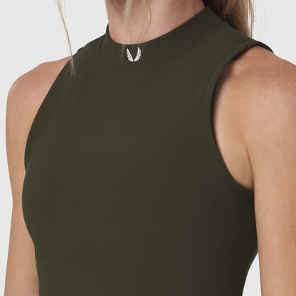 W023. LYCRA® Ribbed Mockneck Tank - Olive | ASRV