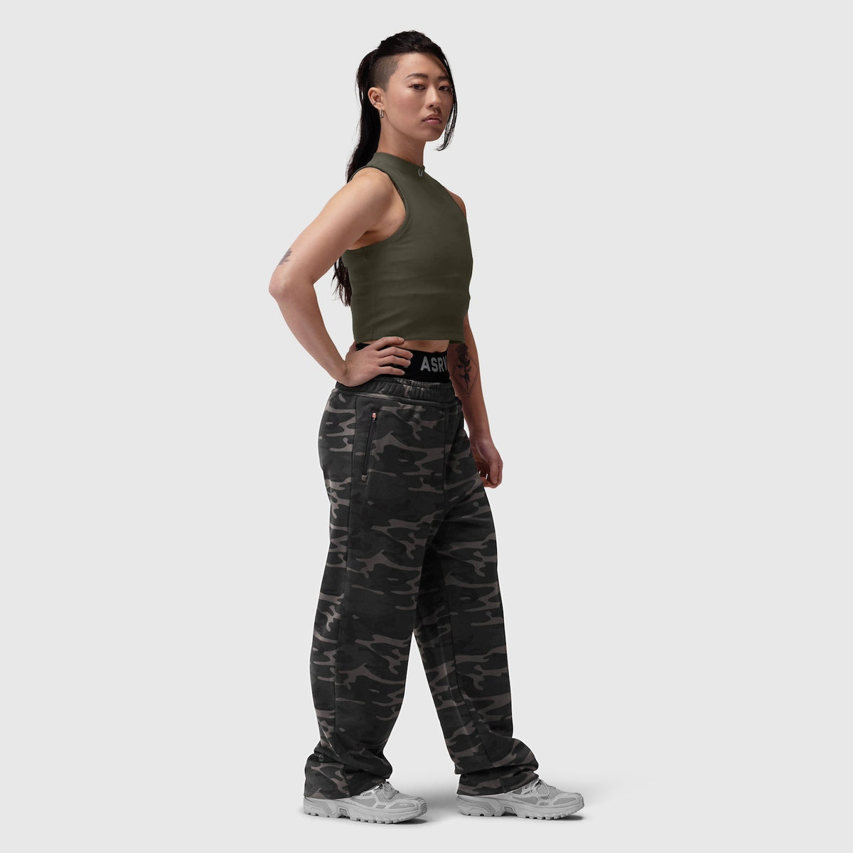 W023. LYCRA® Ribbed Mockneck Tank - Olive | ASRV