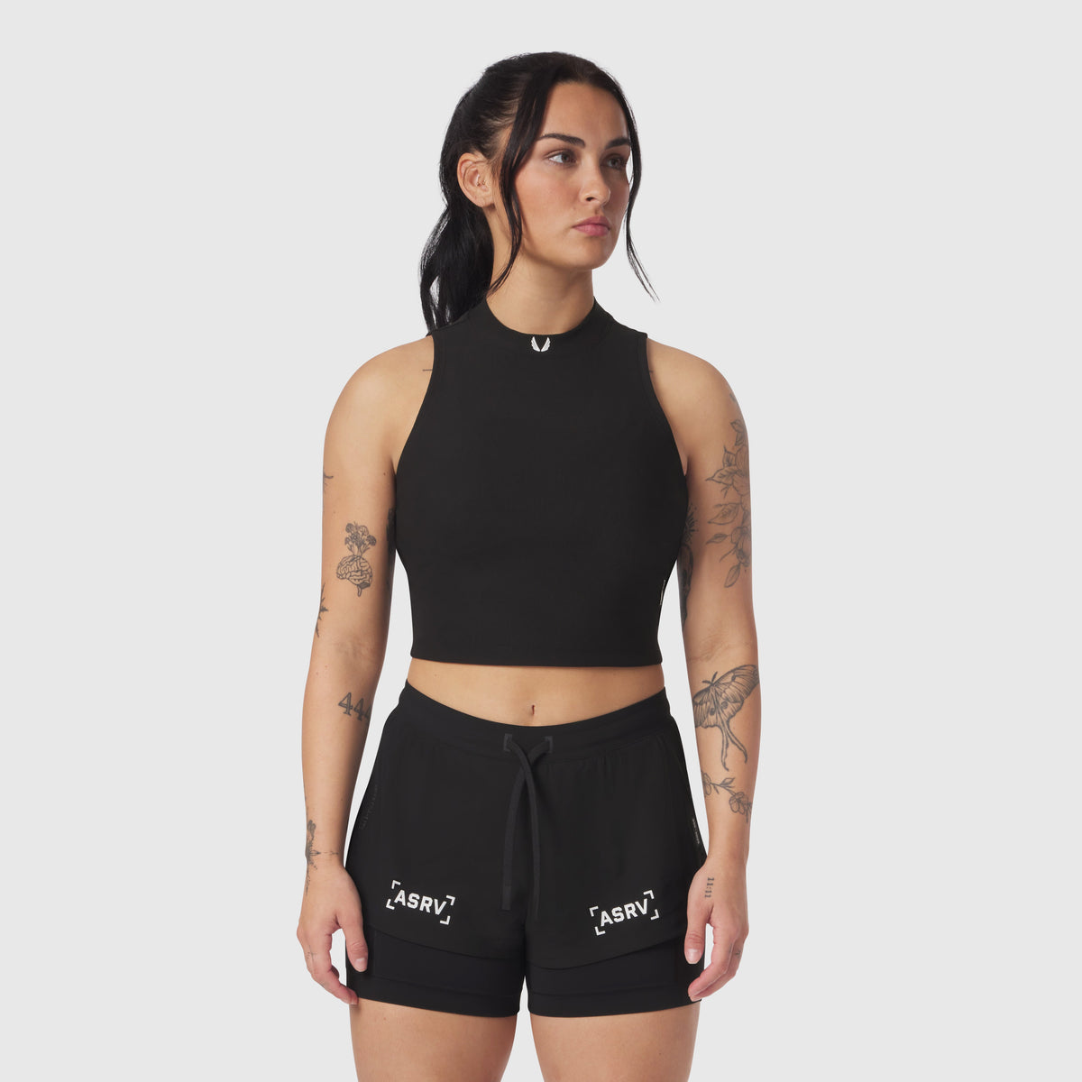 W023. LYCRA® Ribbed Mockneck Tank - Black | ASRV