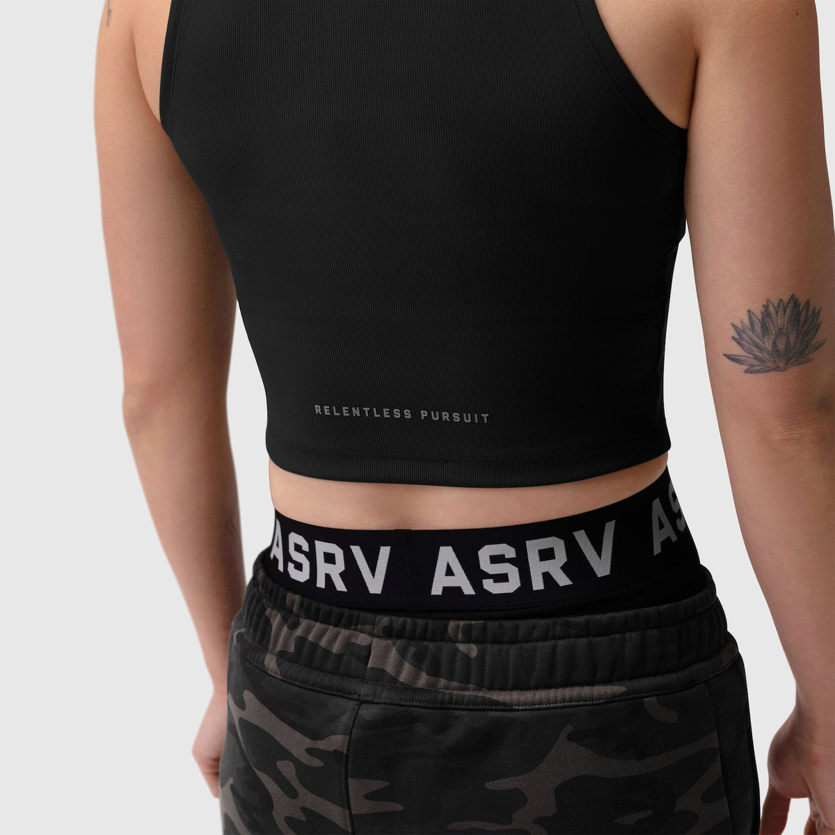 W023. LYCRA® Ribbed Mockneck Tank - Black | ASRV