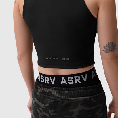 W023. LYCRA® Ribbed Mockneck Tank - Black | ASRV