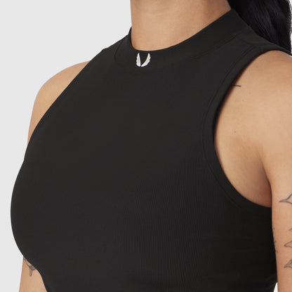 W023. LYCRA® Ribbed Mockneck Tank - Black | ASRV