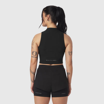 W023. LYCRA® Ribbed Mockneck Tank - Black | ASRV