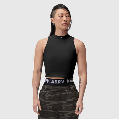 W023. LYCRA® Ribbed Mockneck Tank - Black | ASRV