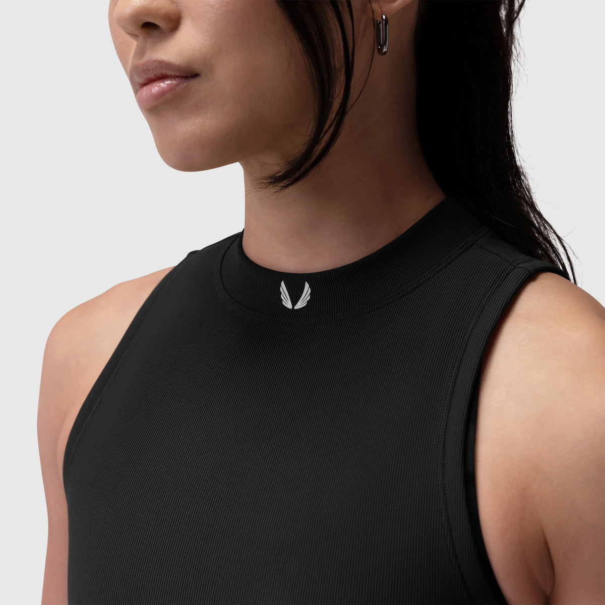 W023. LYCRA® Ribbed Mockneck Tank - Black | ASRV