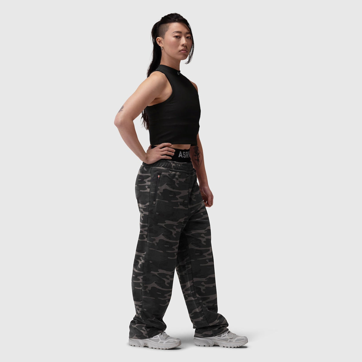 W023. LYCRA® Ribbed Mockneck Tank - Black | ASRV