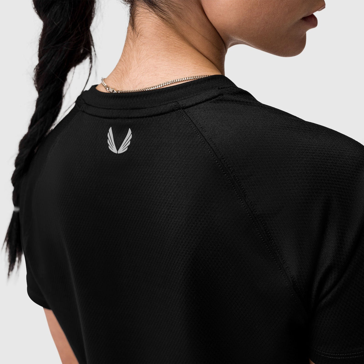 W018. AeroSilver® Cropped Tee - Black "ASRV" | ASRV