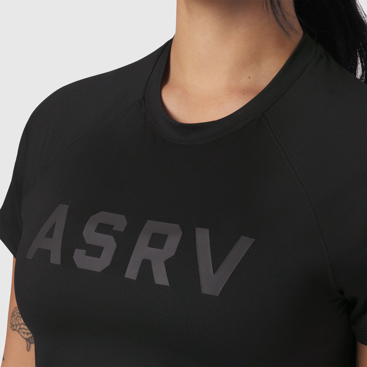 W018. AeroSilver® Cropped Tee - Black "ASRV" | ASRV