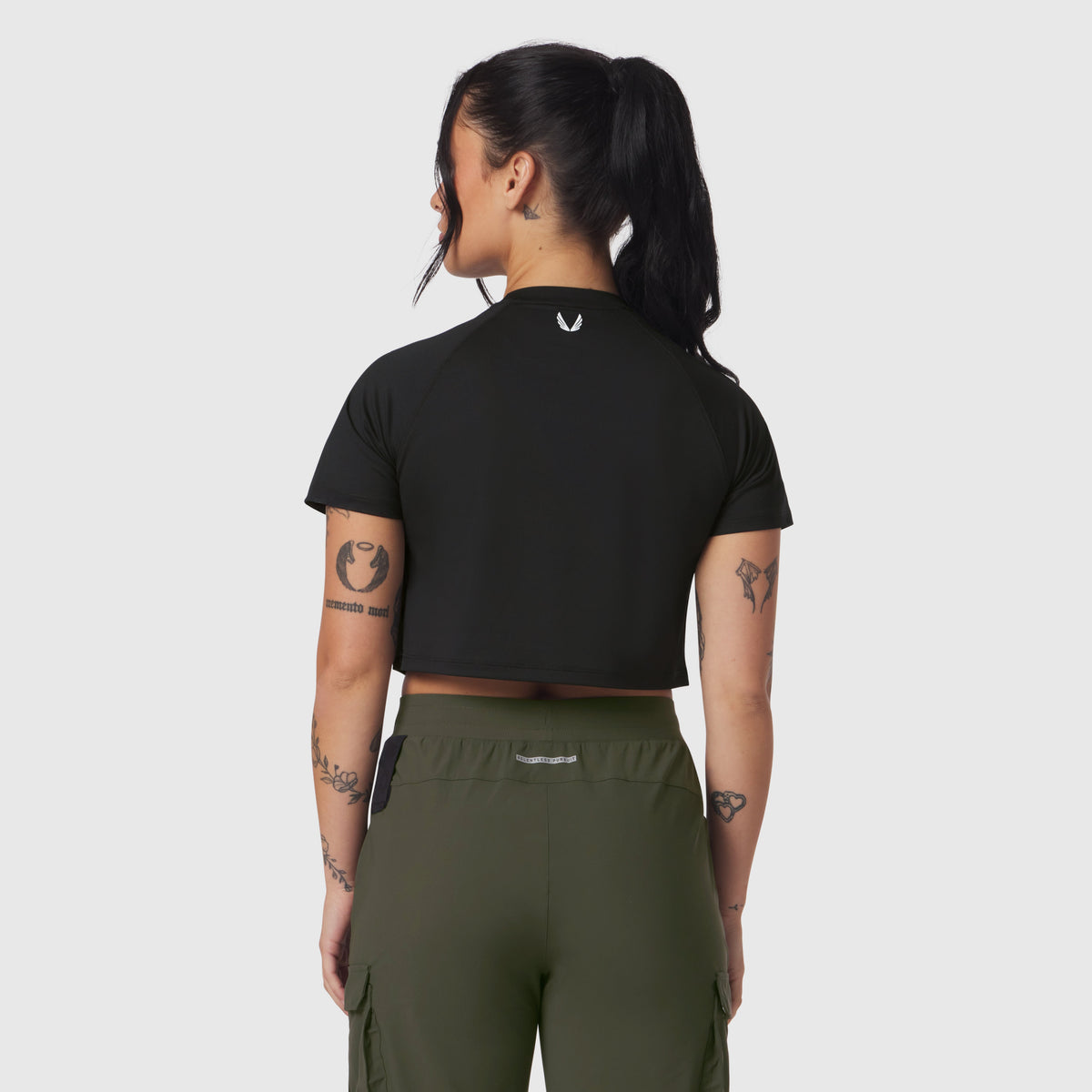 W018. AeroSilver® Cropped Tee - Black "ASRV" | ASRV