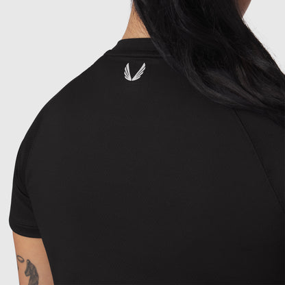 W018. AeroSilver® Cropped Tee - Black "ASRV" | ASRV