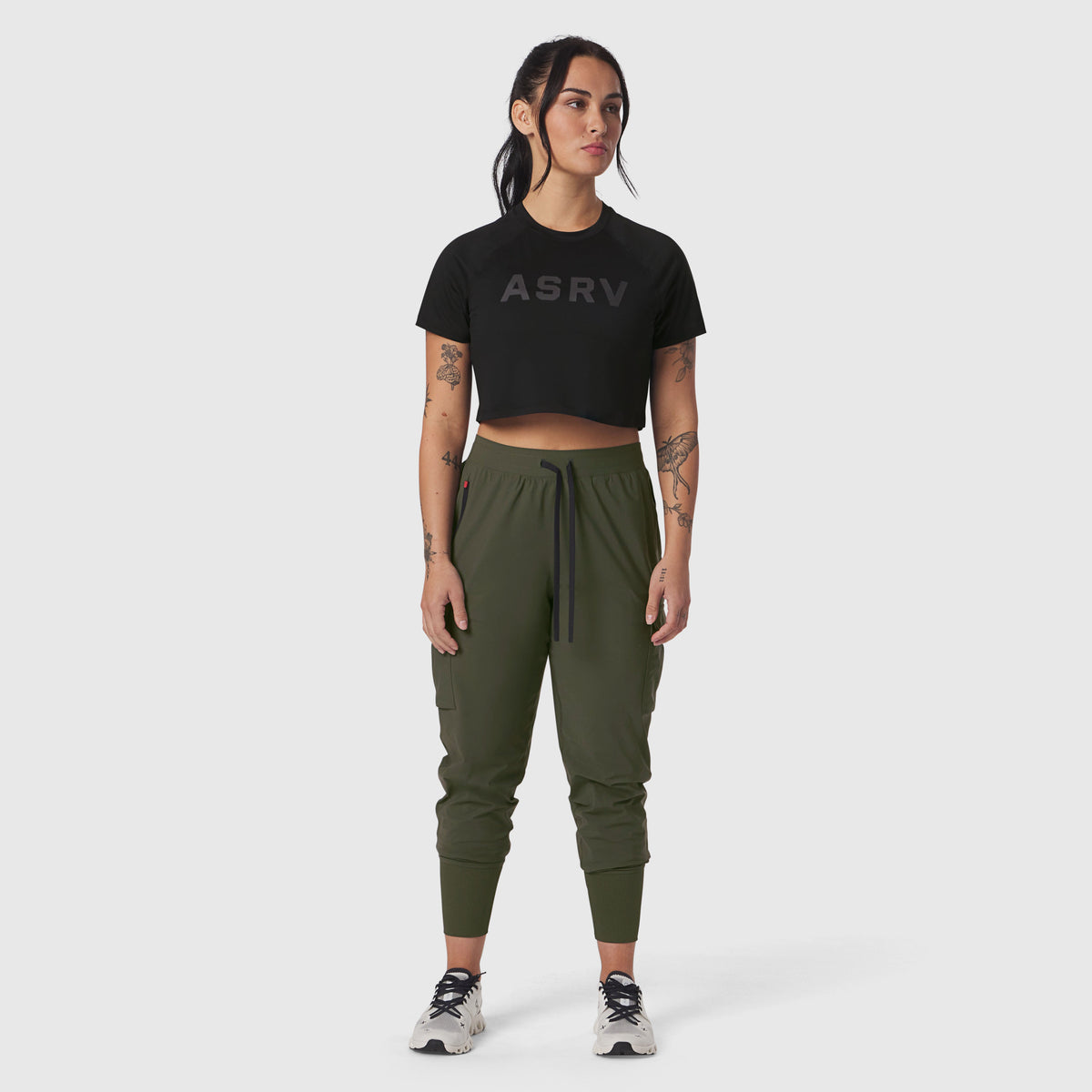 W018. AeroSilver® Cropped Tee - Black "ASRV" | ASRV