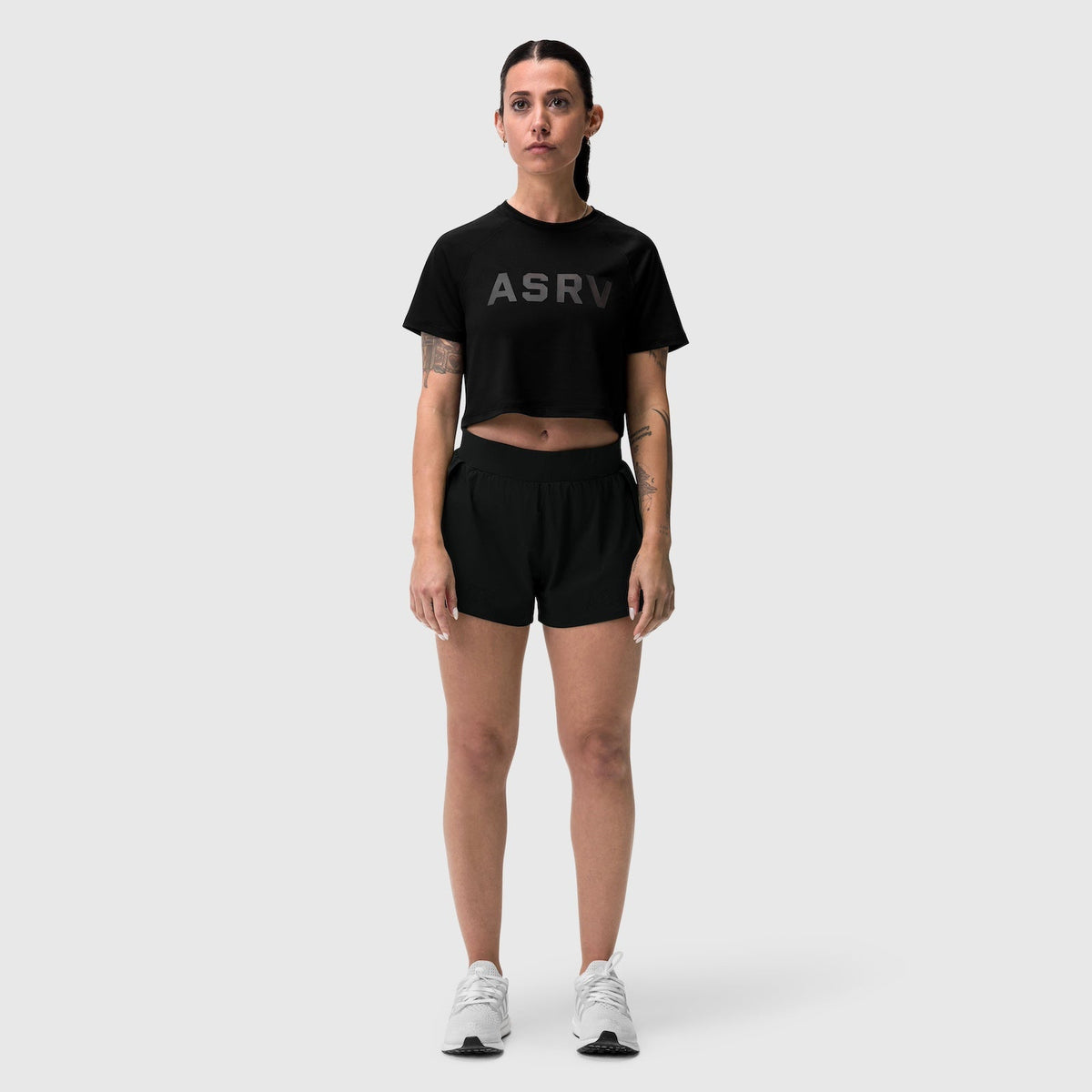 W018. AeroSilver® Cropped Tee - Black "ASRV" | ASRV